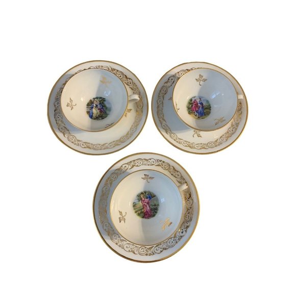 Veritable Porcelaine Cup and Saucer  Man and Woman Lot of 3 Set Pre-Owned READ - Picture 4 of 12